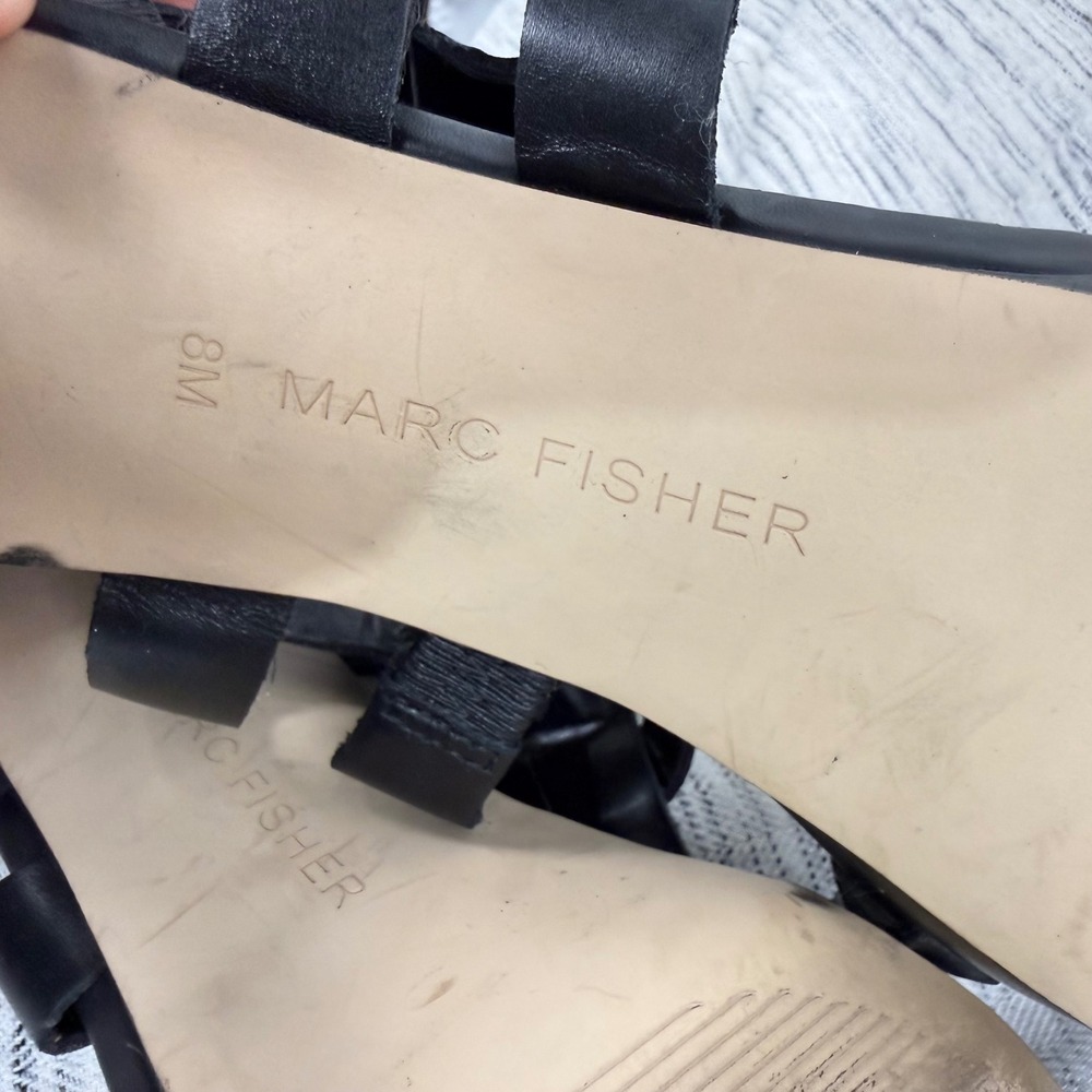 Marc Fisher Black Leather Vachella Sandal Size 8 Strappy Stiletto Ankle Strap - Picture 8 of 10